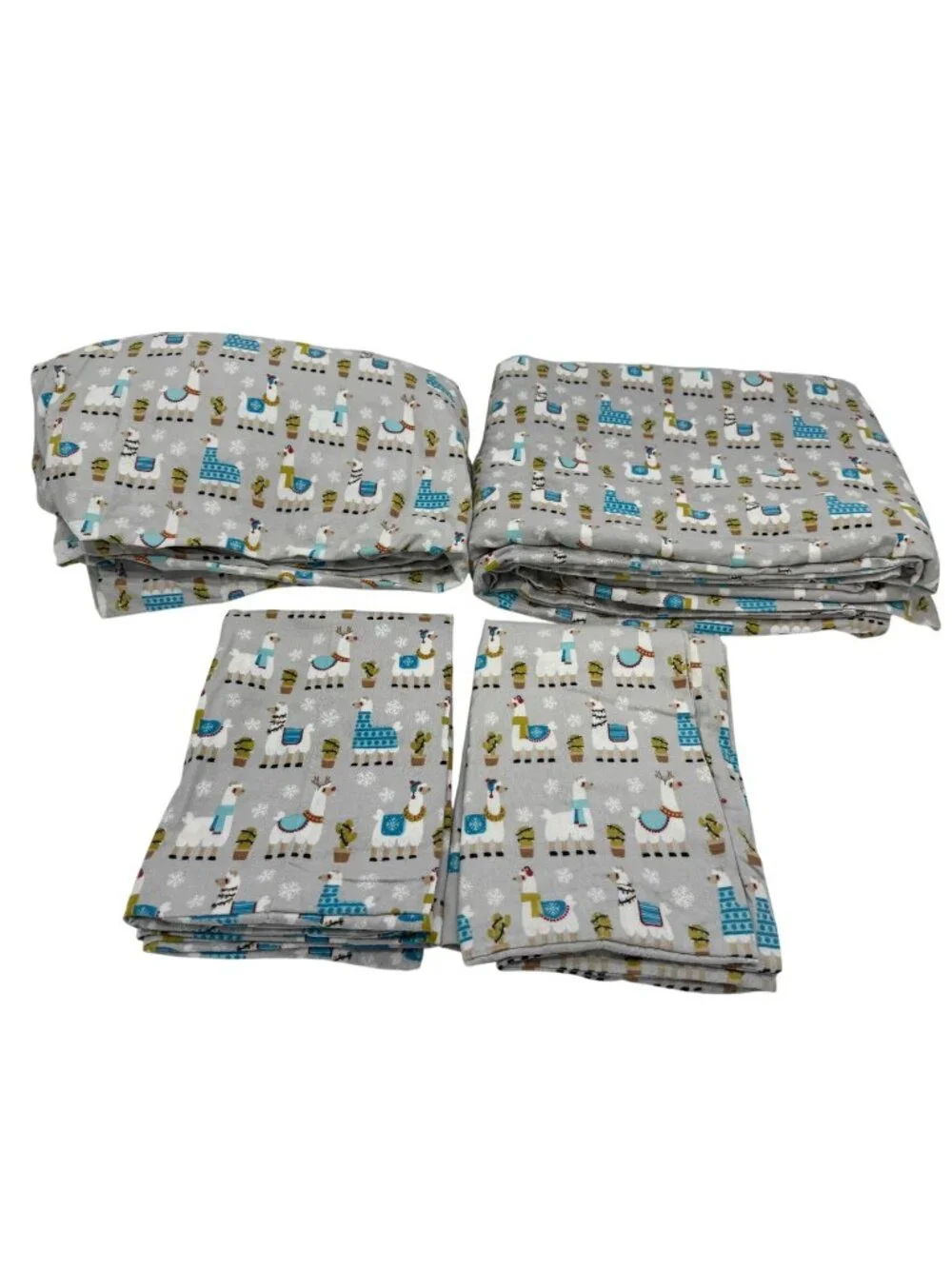North Pole Trading Co. Llama Cactus Print Queen Flannel Sheet Set